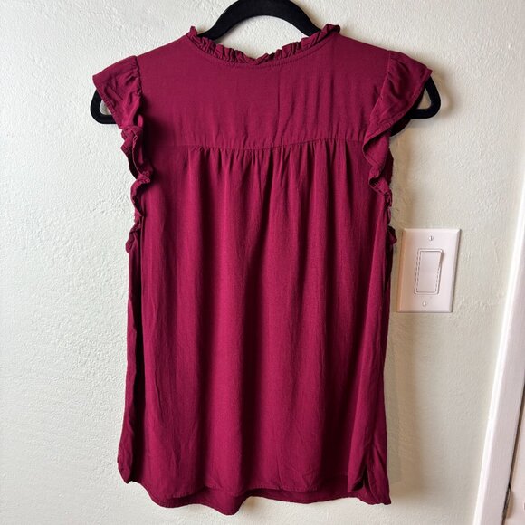 LOFT Sleeveless Burgundy Blouse with Embroidered Lace Yoke Size M - Picture 4 of 7